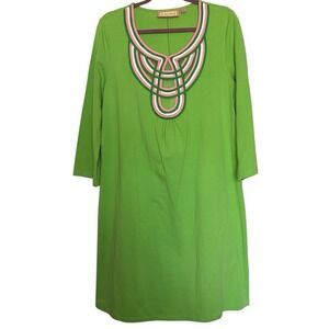 Lilly and Van Woman's Medium Lime Green Pink‎ 3/4 sleeve tunic dress Summer